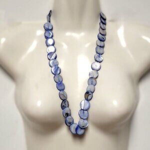 Blue Sea Shell Long Necklace Statement Blue Necklace WITH Matching Earrings